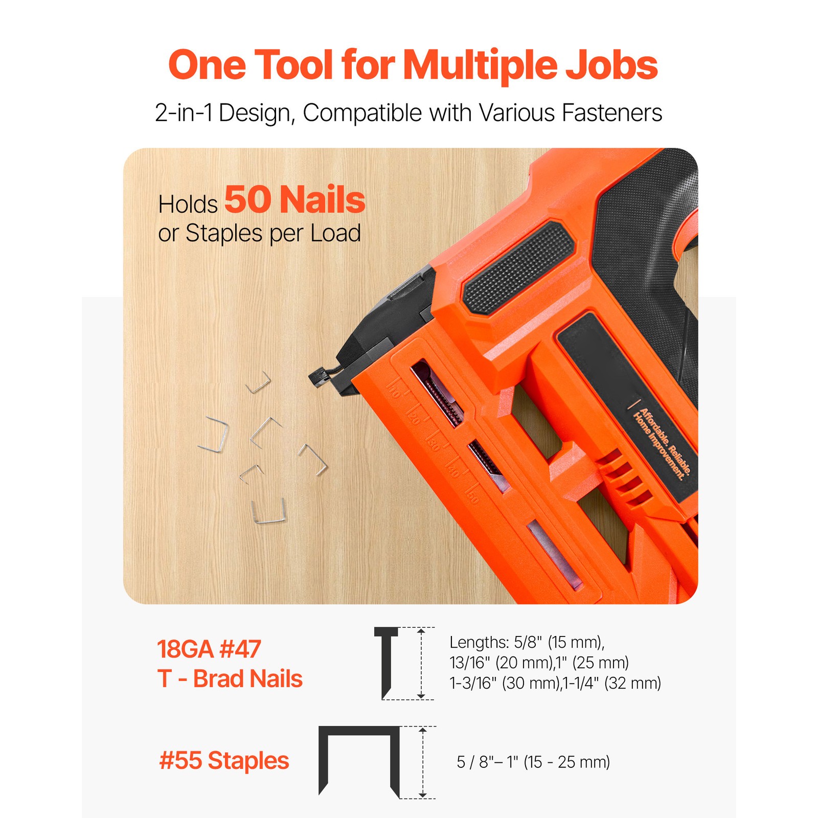 Uimoso Cordless 2-in-1 Nail and Staple Gun, 18 Gauge for Woodworking