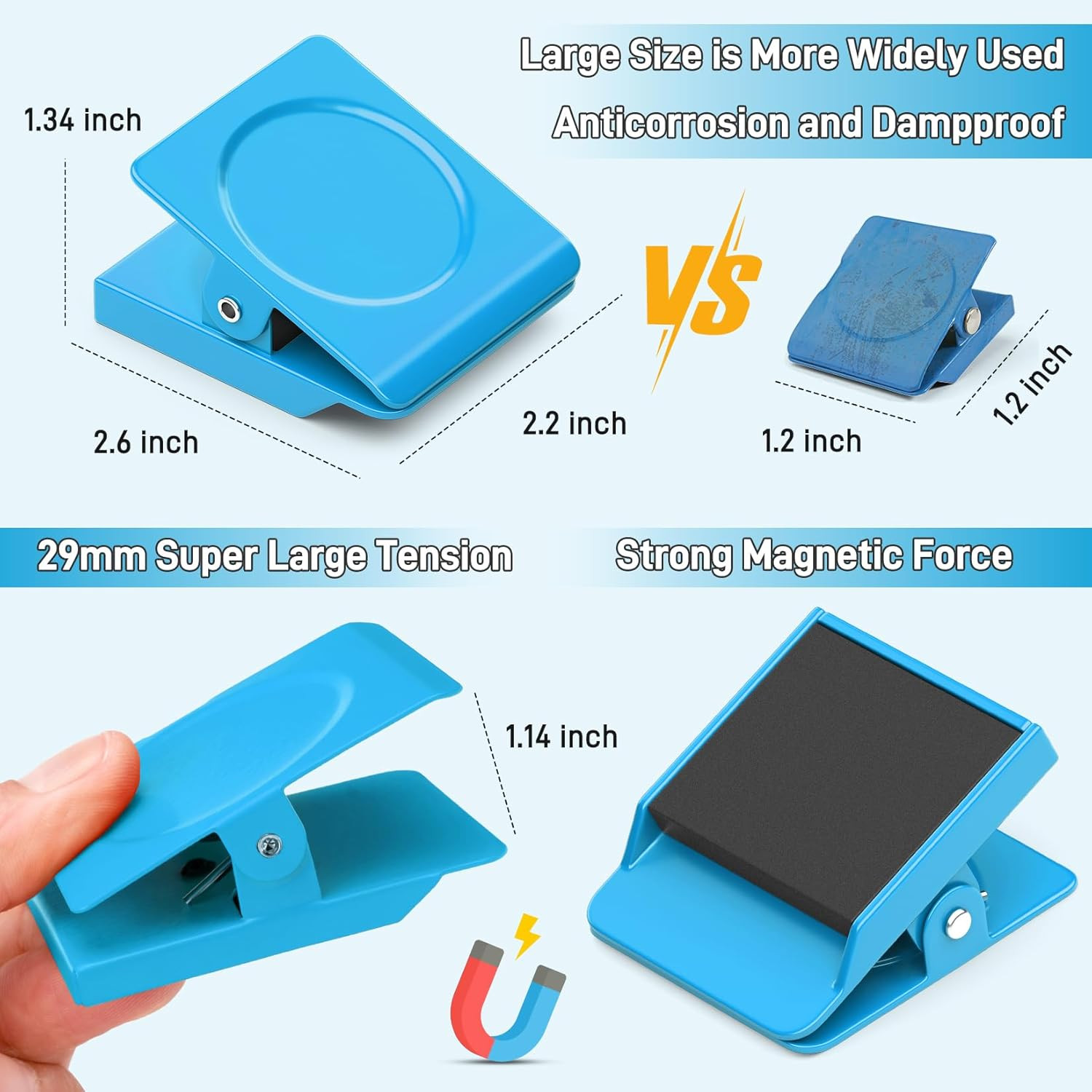 Extra Large Clip Magnets, 4 Pack Coloful Magnetic Clips Heavy Duty, Magnet with