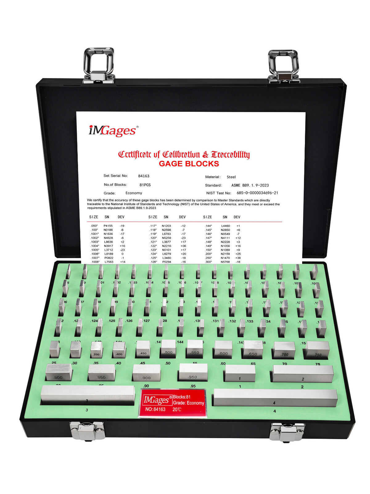 iMGages, 81pc Economy Rectangular Gage Block Set, NIST Traceable Cert. 630-41161