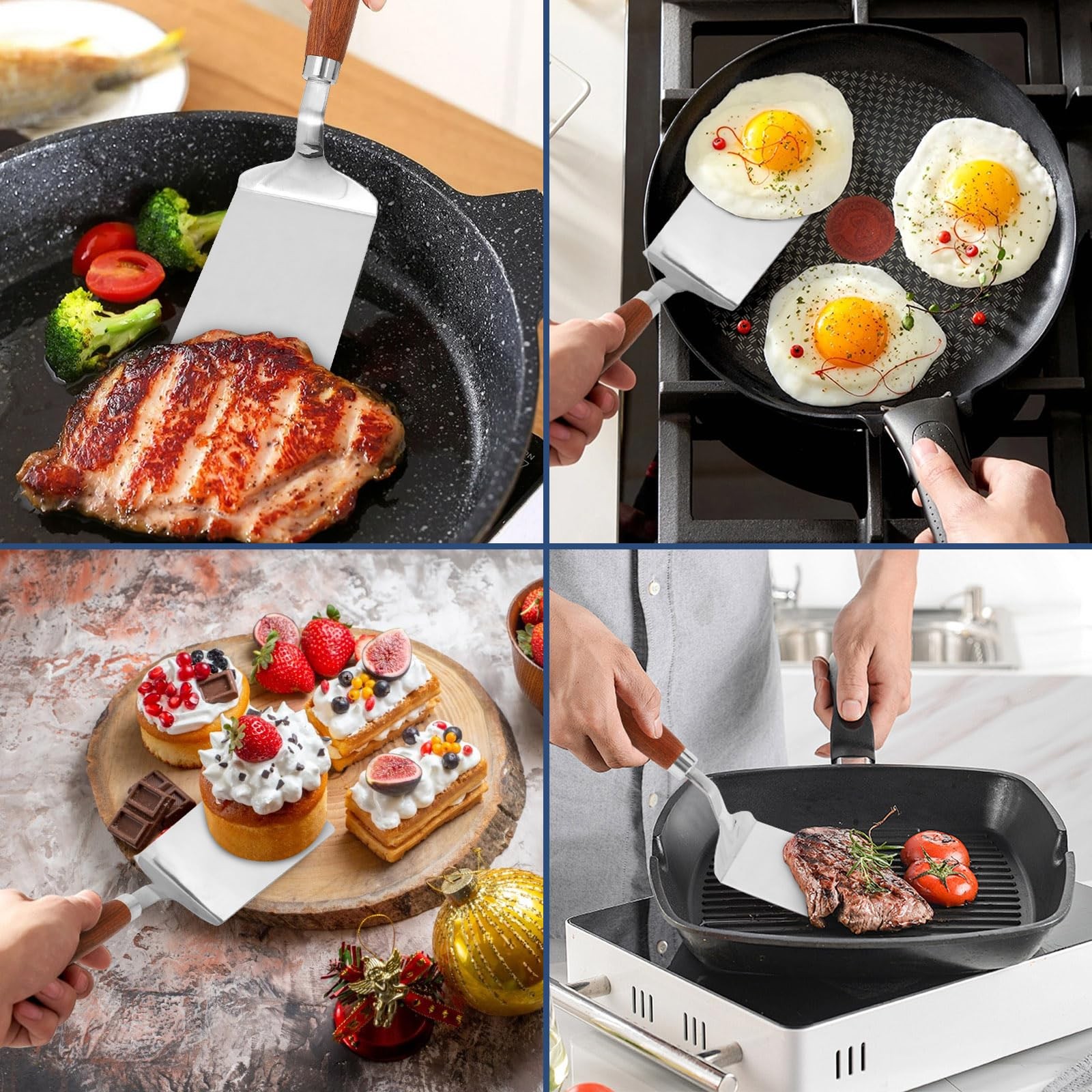 STAINLESS STEEL SPATULA TURNER Heavy-Duty Metal Griddle Flipper Wood Handle NEW