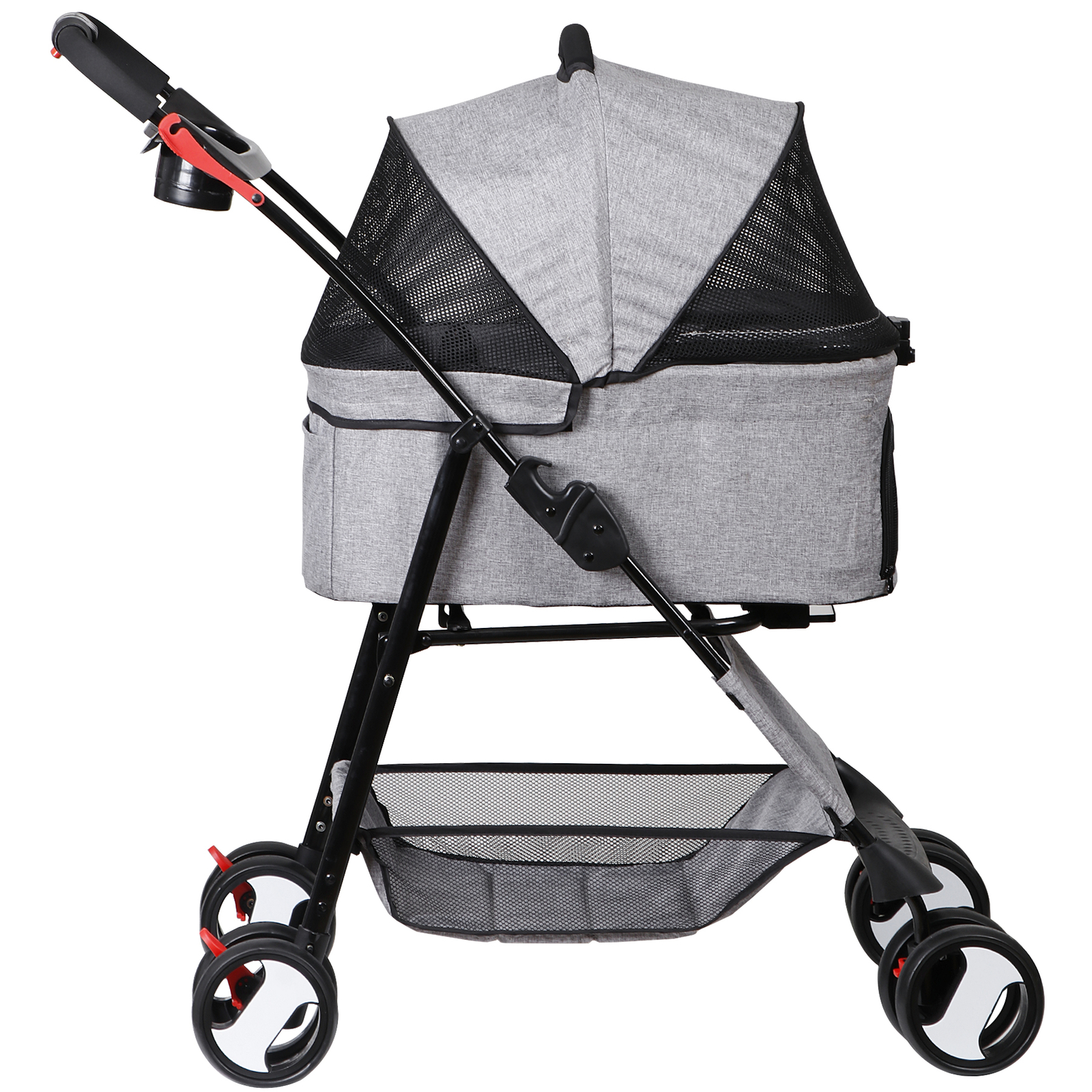 Pet Stroller Foldable Dog Cat Jogger Stroller w/4 Wheel & Detachable Basket Gray