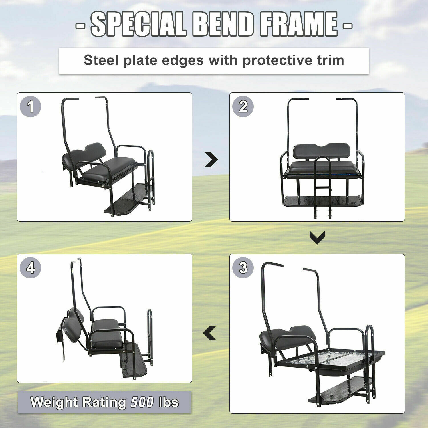 Rear Flip Seat Kit Grab Bar Roof Support For Club Car Golf Cart DS 1982-2000.5