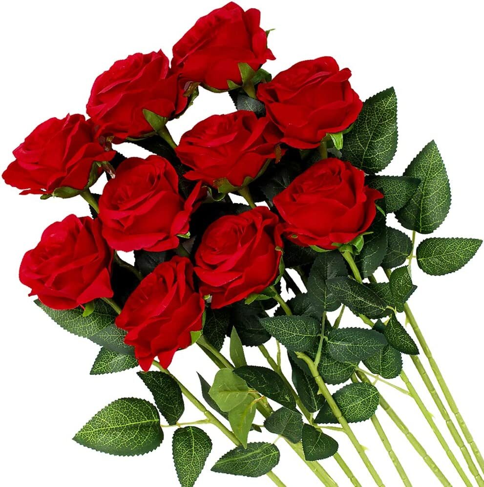 20× Red Silk Roses Artificial Flowers Realistic Bouquet Home Decor Romantic Gift
