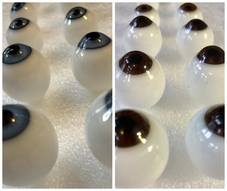 GERMAN BLOWN GLASS DOLL EYES WITH CRYSTAL LENS, FINEST QUALITY, 8mm - 26mm