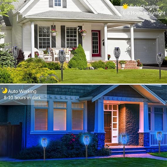 Solar Outdoor Lights Power Torch Light Flickering Flame Garden Waterproof Lamp