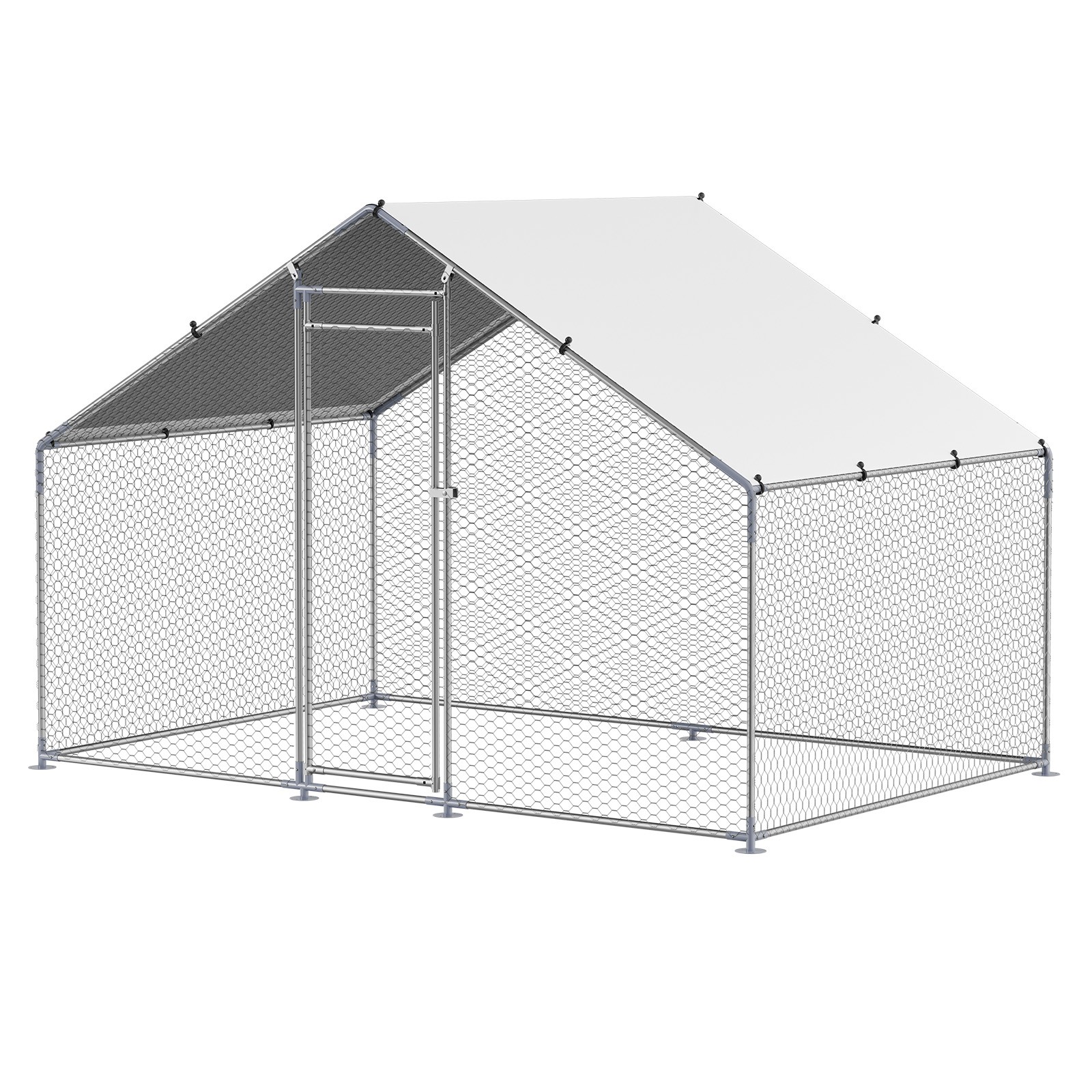 Metal Chicken Coop 9.8x6.5x6.5ft Walk-in Chicken Run with Cover Spire Roof