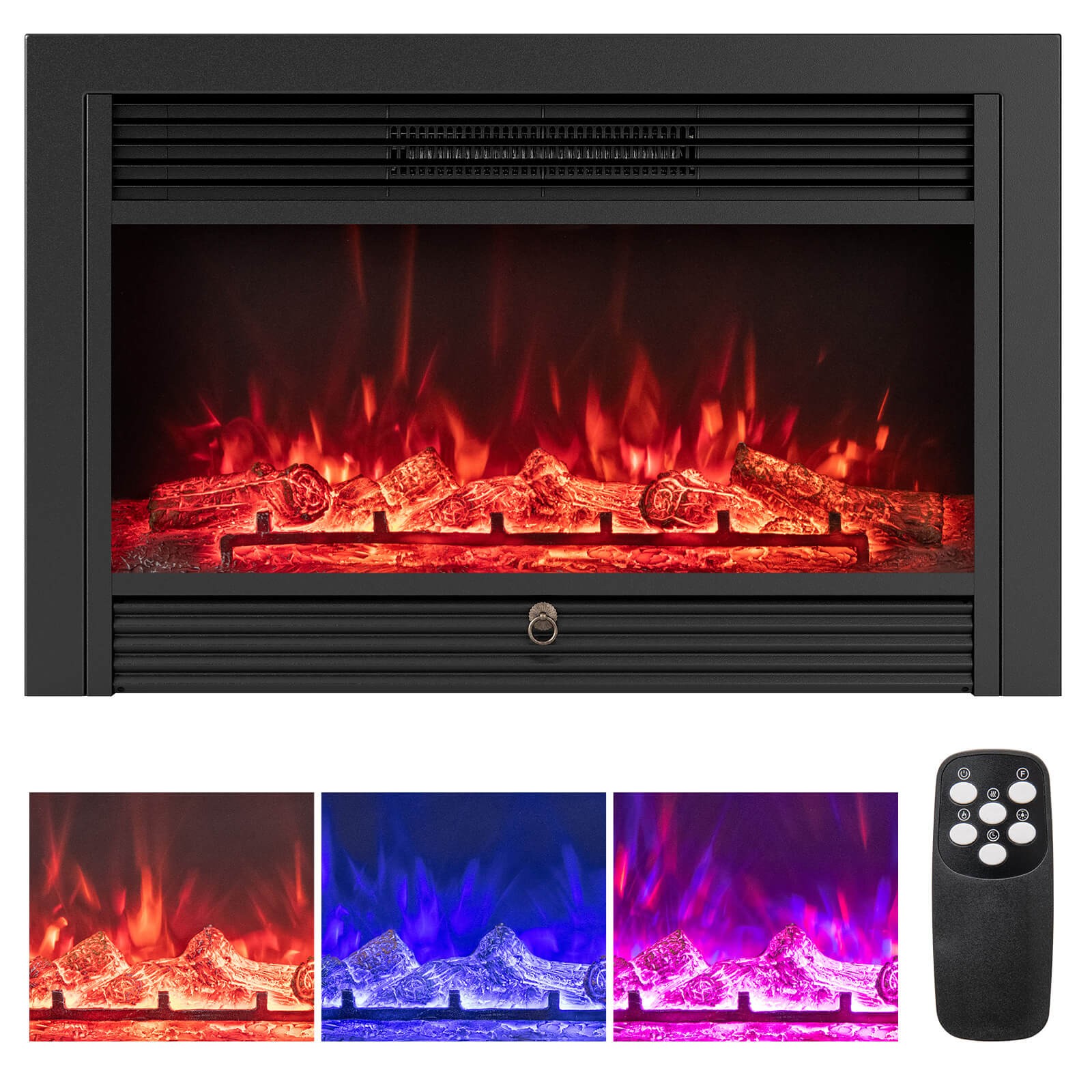 33" Electric Fireplace Insert 750W Recessed Fireplace Heater with Remote Control