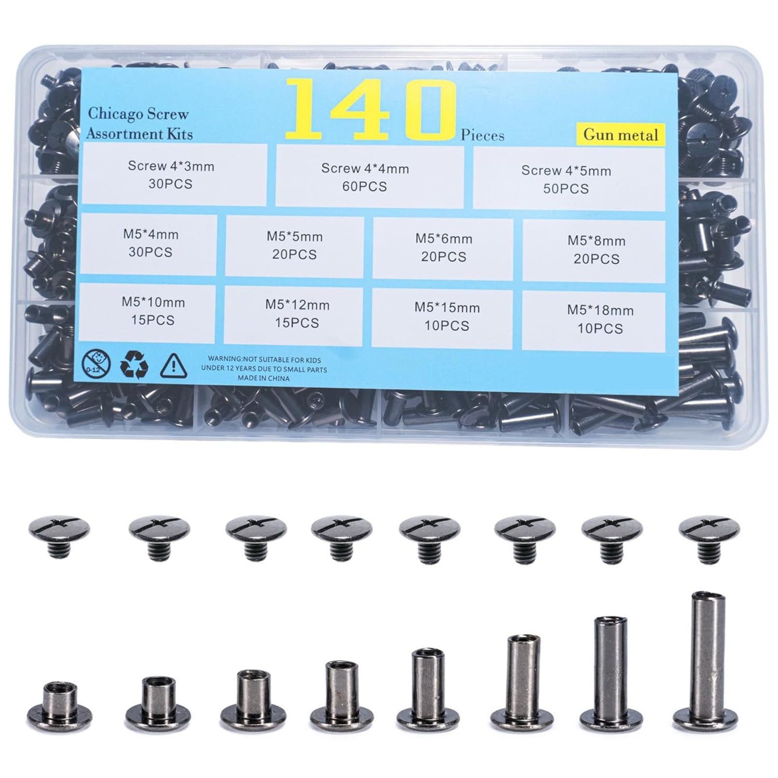 140 Sets Chicago Screws Kit M4 M5 Binding Rivets for Leather Belt Book DIY