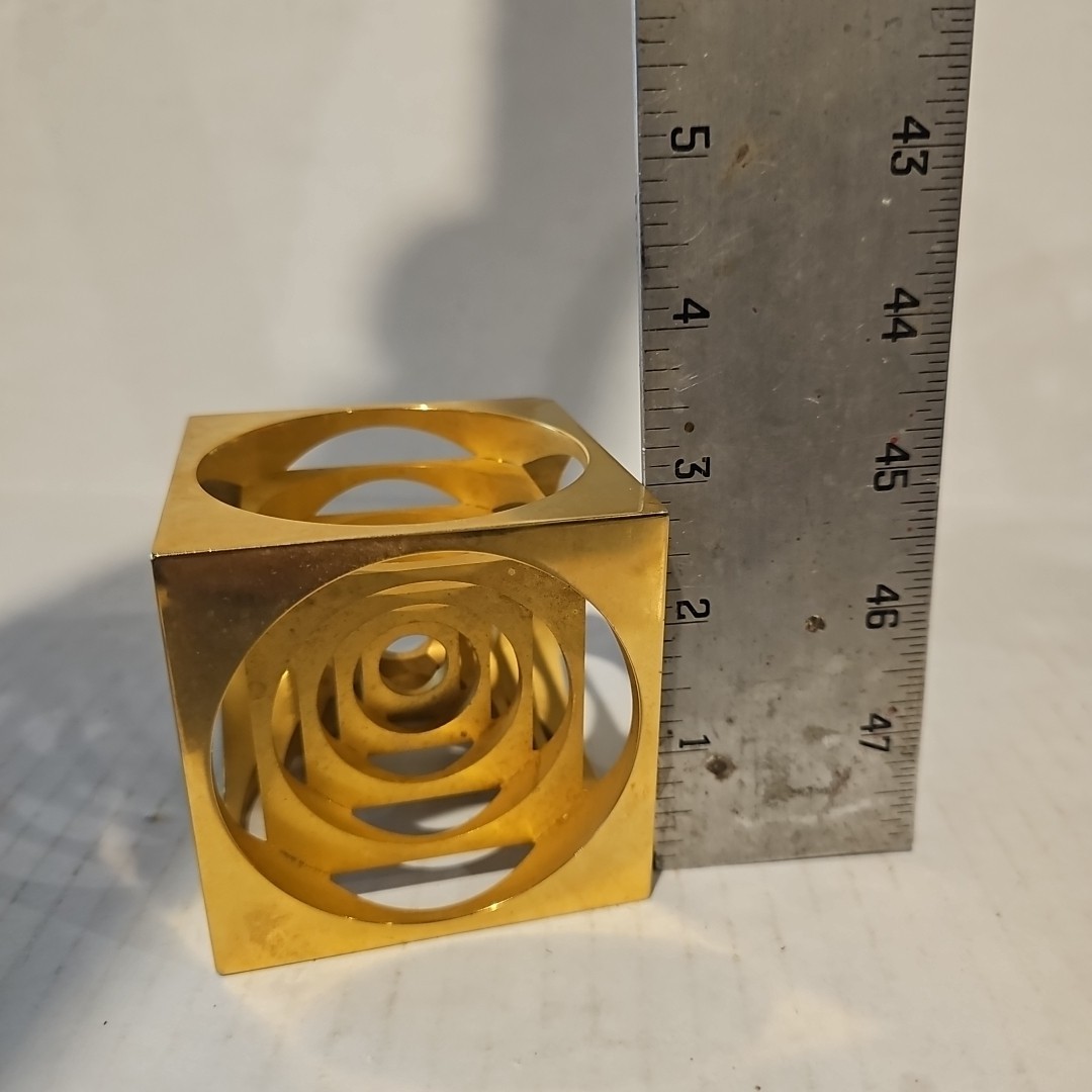 Vintage Brass toned Machined Turners Cube 3"