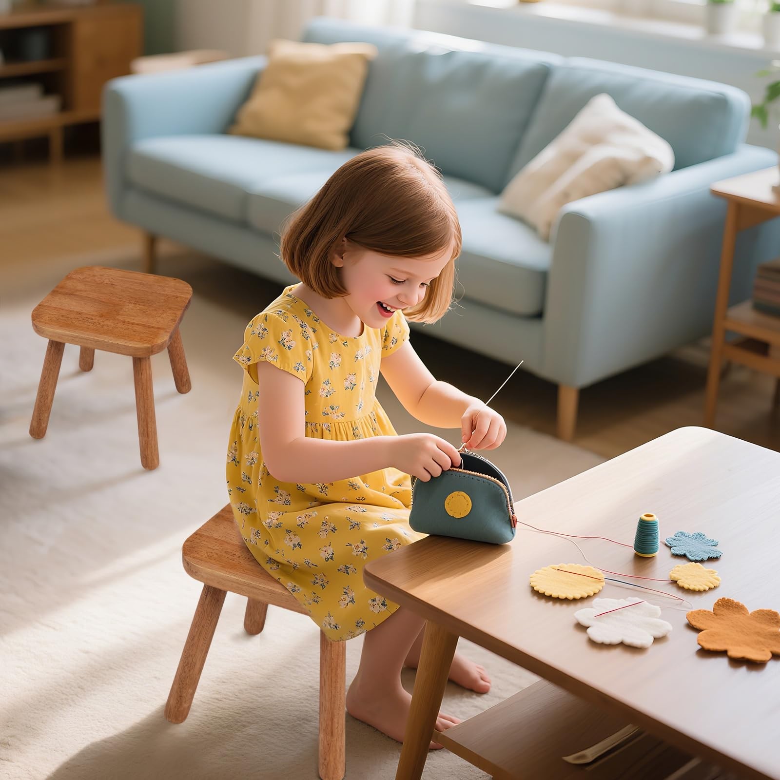 Solid Wood Step Stool Walnut 9.3inch Removable Portable Round Footstool