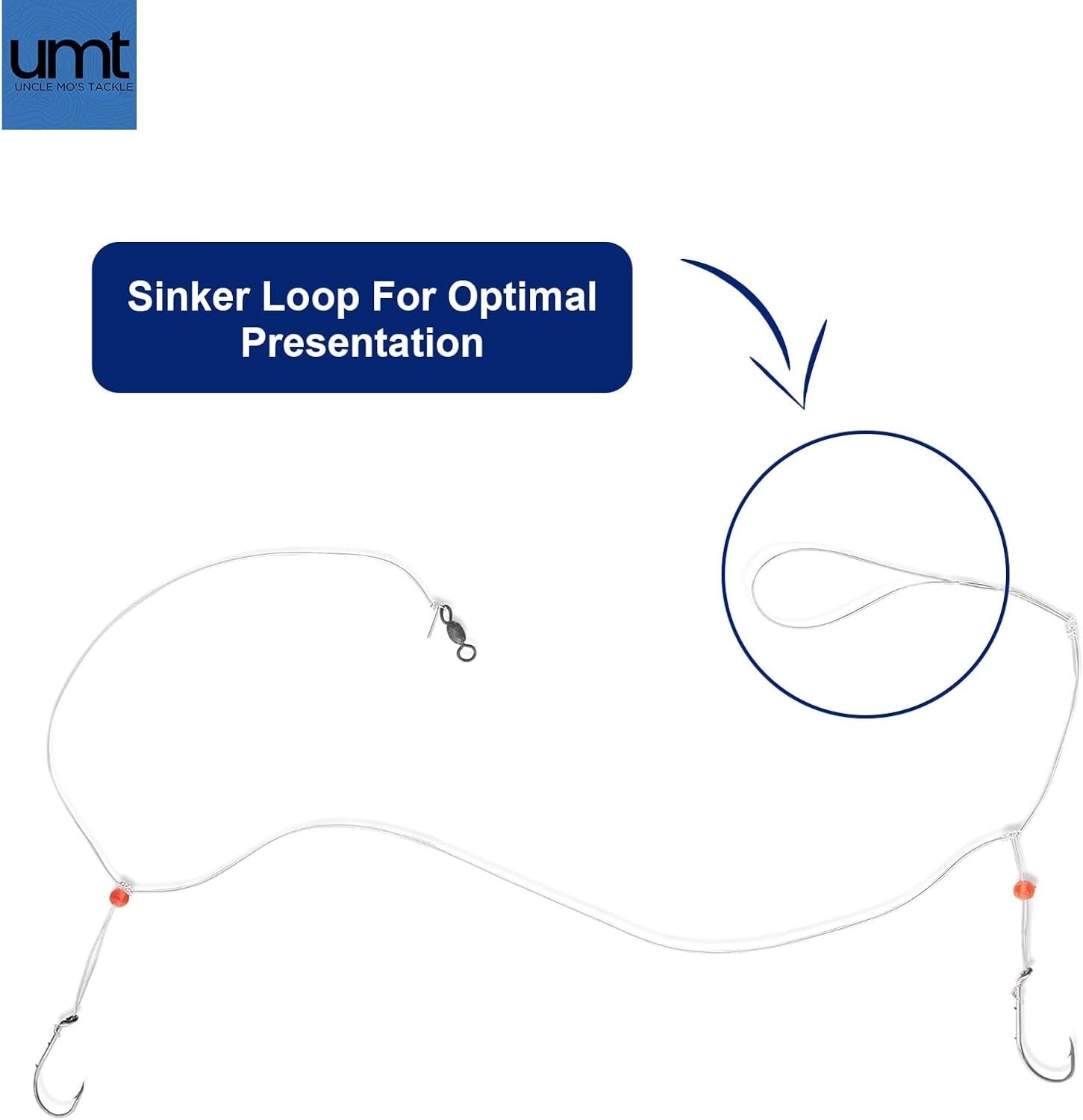 UMT - 10 Pack Hi/Lo Sea Bass Rigs Mustad 3/0 Bait Hooks, 60lb Line, 80lb Swivel