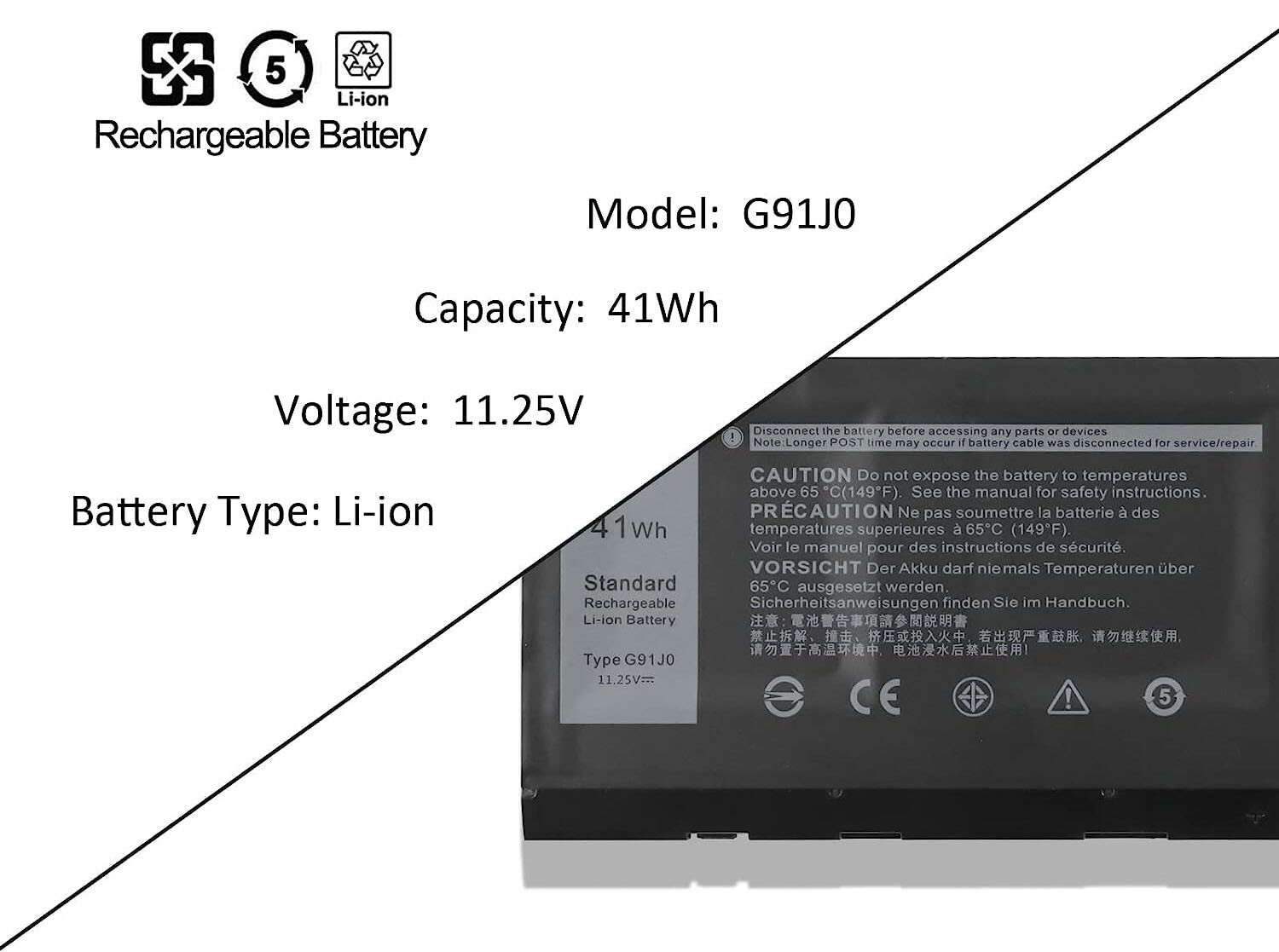 41Wh G91J0 Battery for Dell Latitude 3320 3330 3420 3520 Inspiron 0XDY9K TN70C