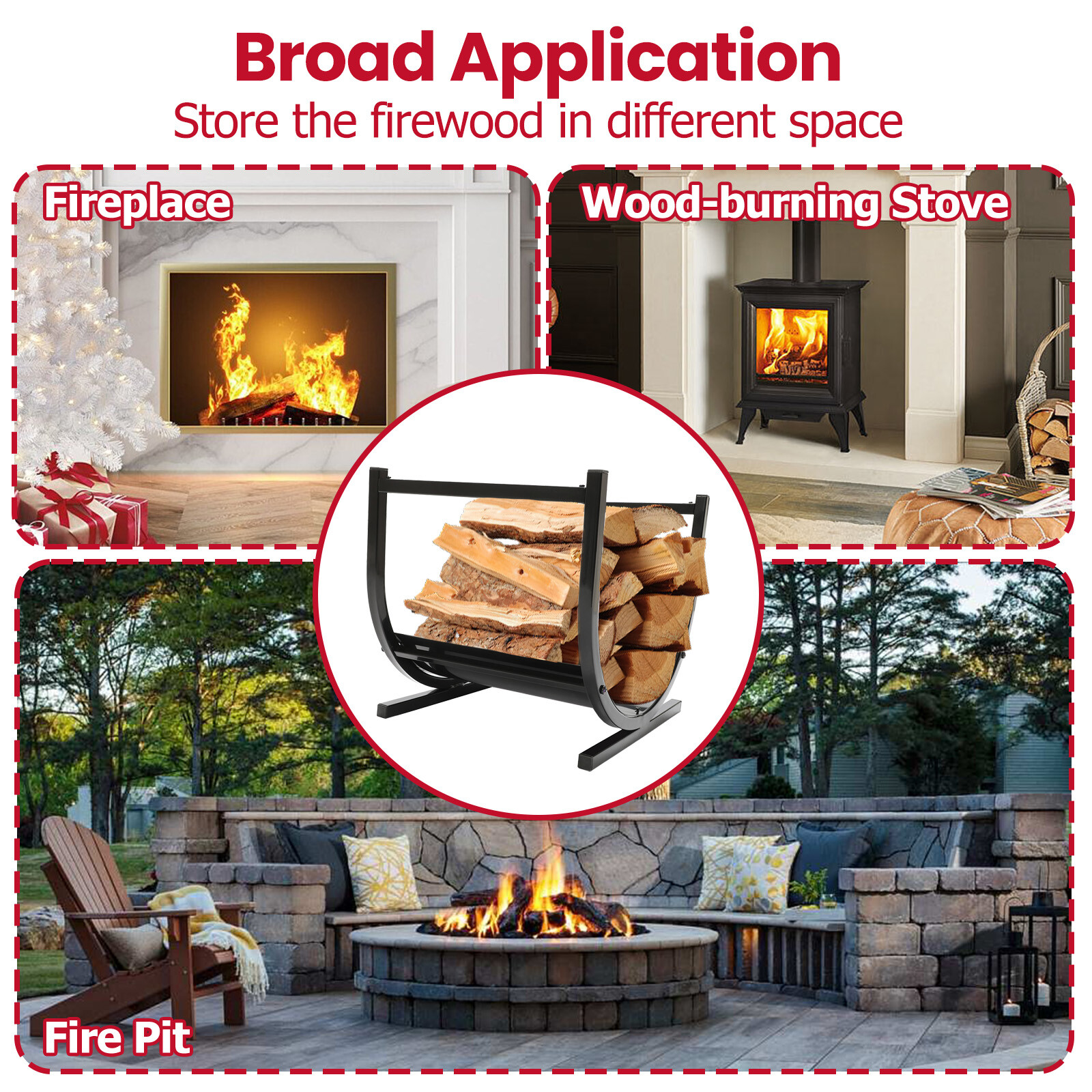 Metal Firewood Rack Log Holder Wood Storage Organiser Stand Fireplace Wood