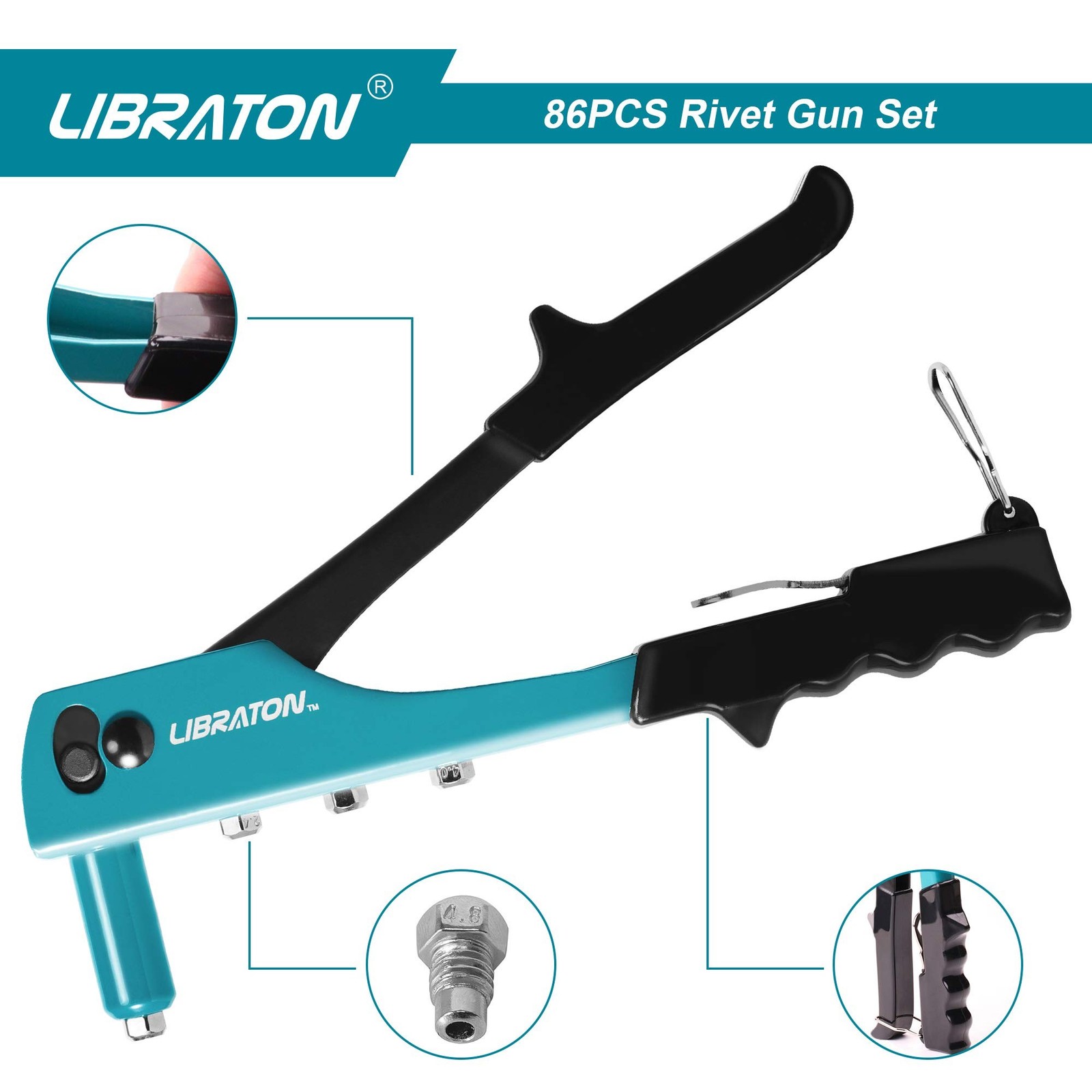 Rivet Gun, Rivet Gun Kit, Pop Rivet Gun, 80PCs Metal Rivets and 4 Drill Bits,...