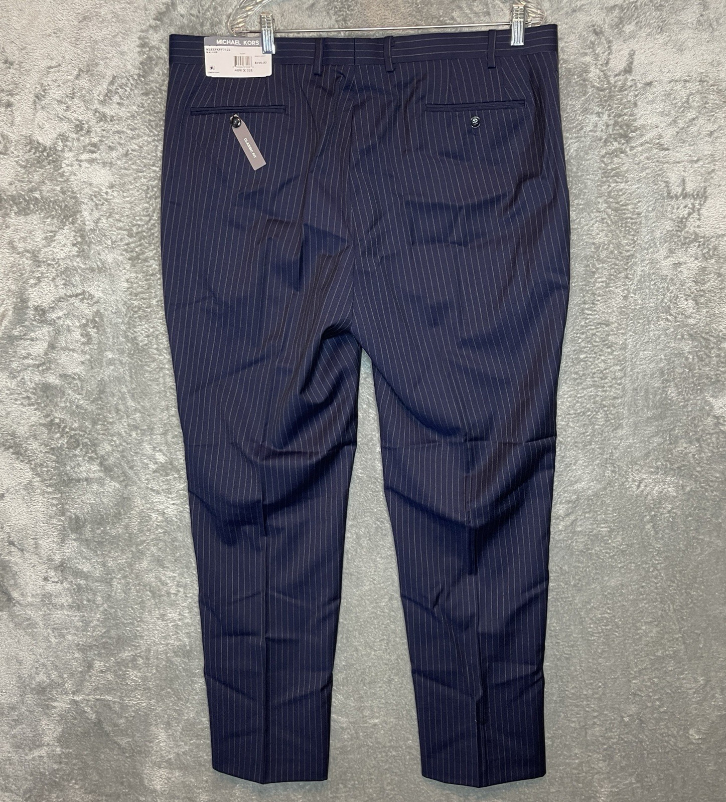 Michael Kors Malone Pinstripe Dress Pant Navy Blue Stretch Wool Blend Classic