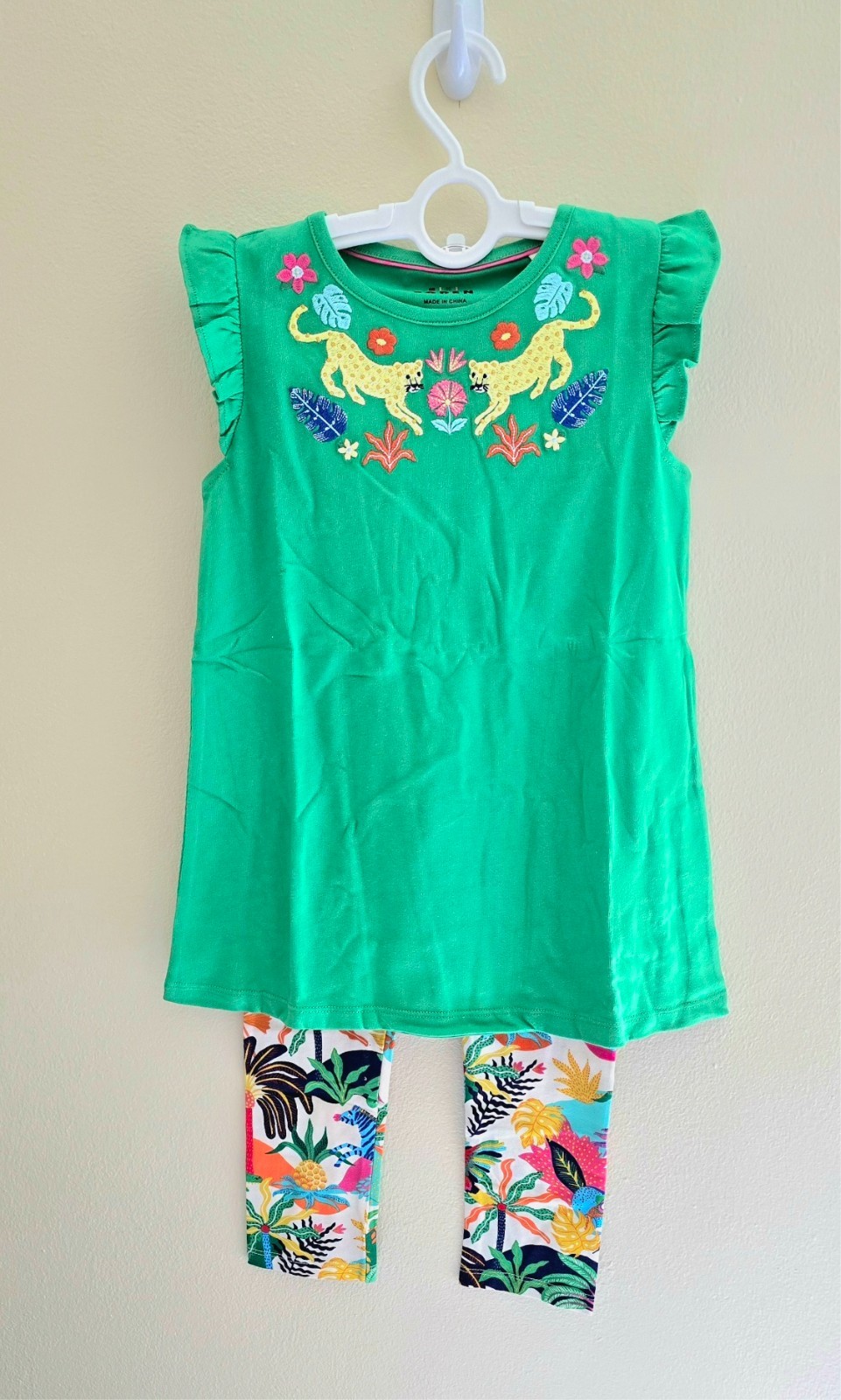 NWOT Mini Boden Frill Sleeve Tunic Set Green Jungle