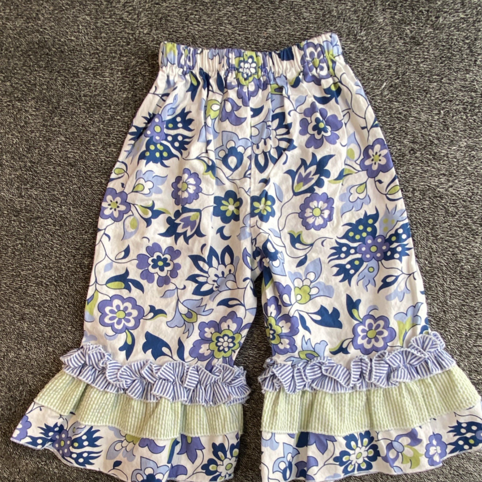 Dolly Wolly Doodle Girls Floral Striped Ruffle Top & Pants Set Blue Size 4t.