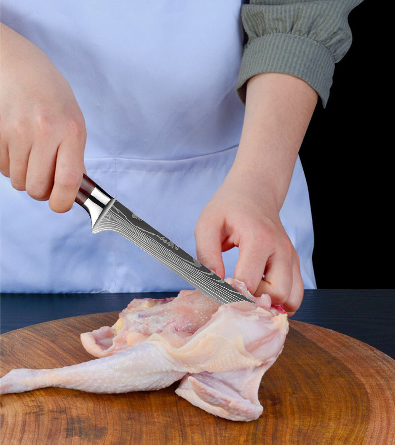 2PC Japanese Damascus Pattern Chef Knives Cleaver Kitchen Knife Set With Sheath