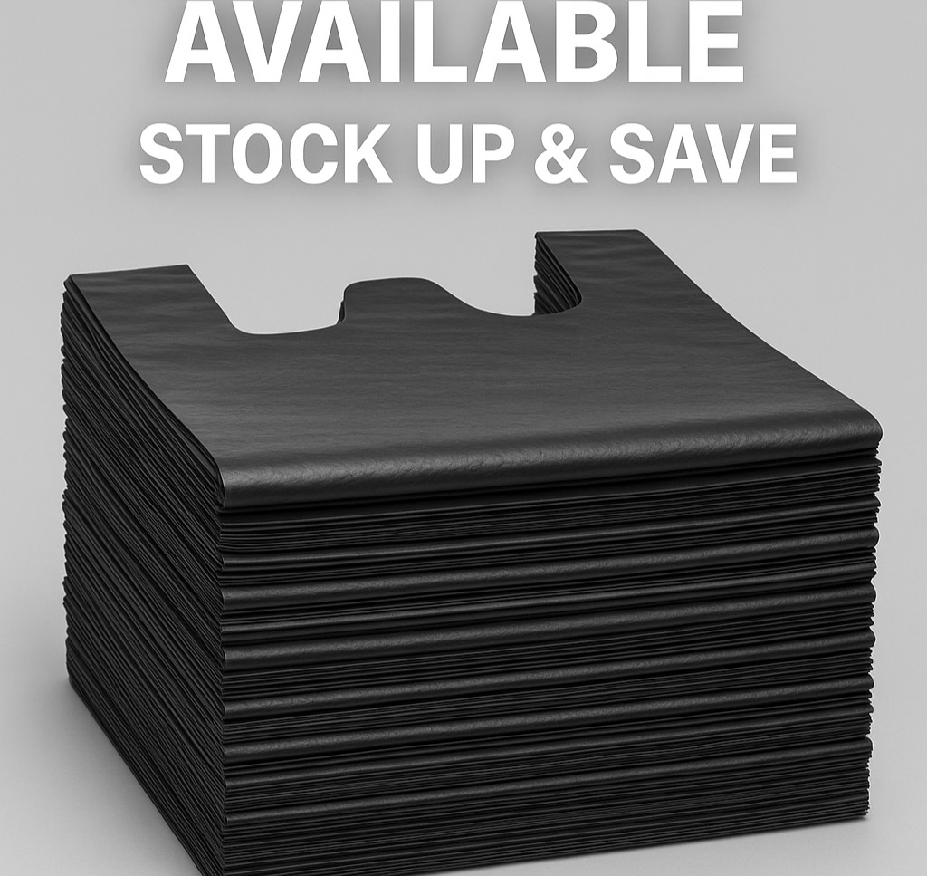 "1/6 Large Black T-Shirt Shopping Bags 21x6.5x11.5 Grocery Retail .51mil"