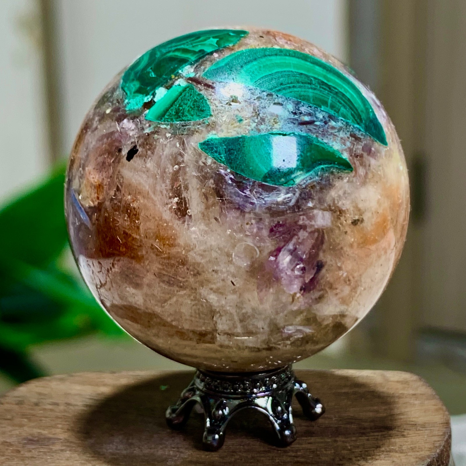 77G Newly discovered rare malachite purple mica symbiotic sphere restoration