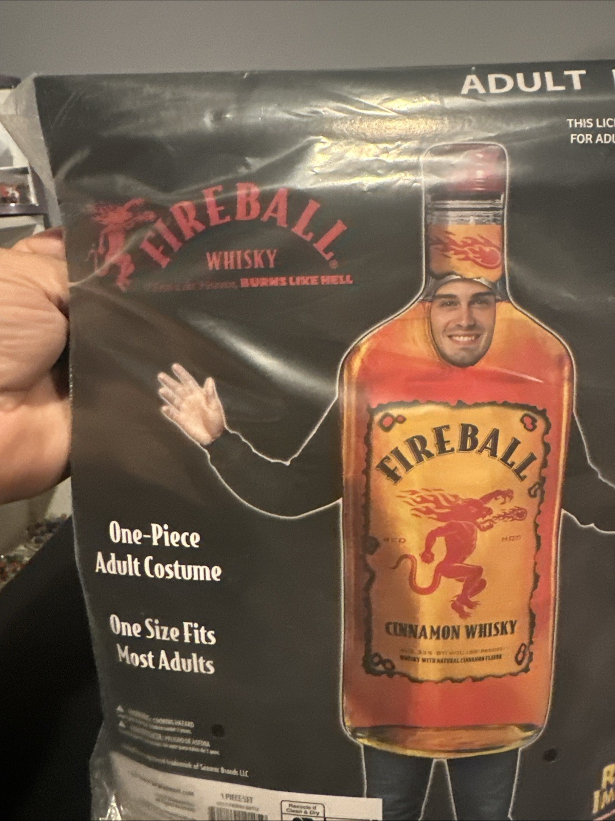 Fireball Cinnamon Whiskey Adult One Piece Costume Brand New