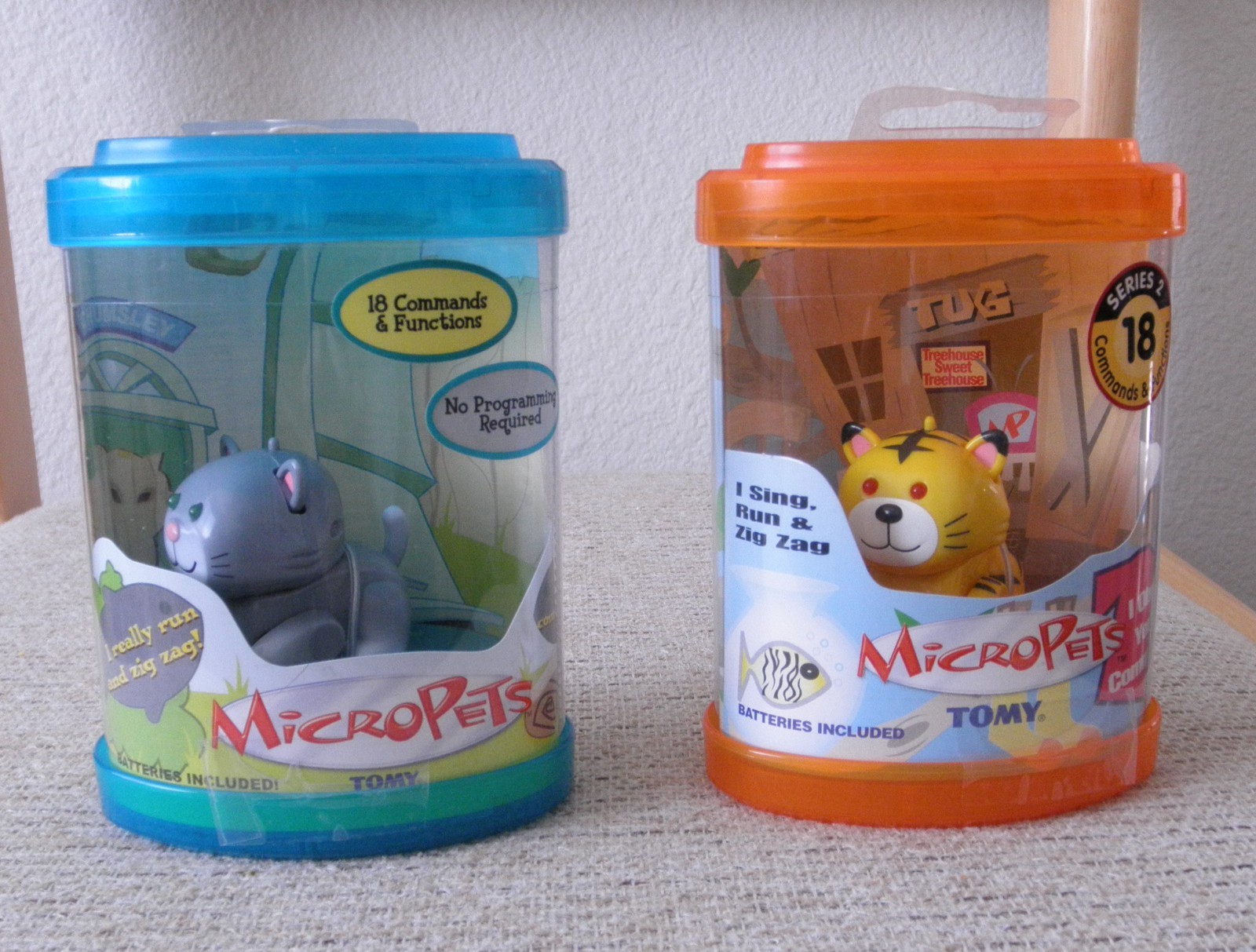 Vintage 2002 Tomy Micropets Chumsley Gray & Tag Yellow Interactive Cats (Tested)