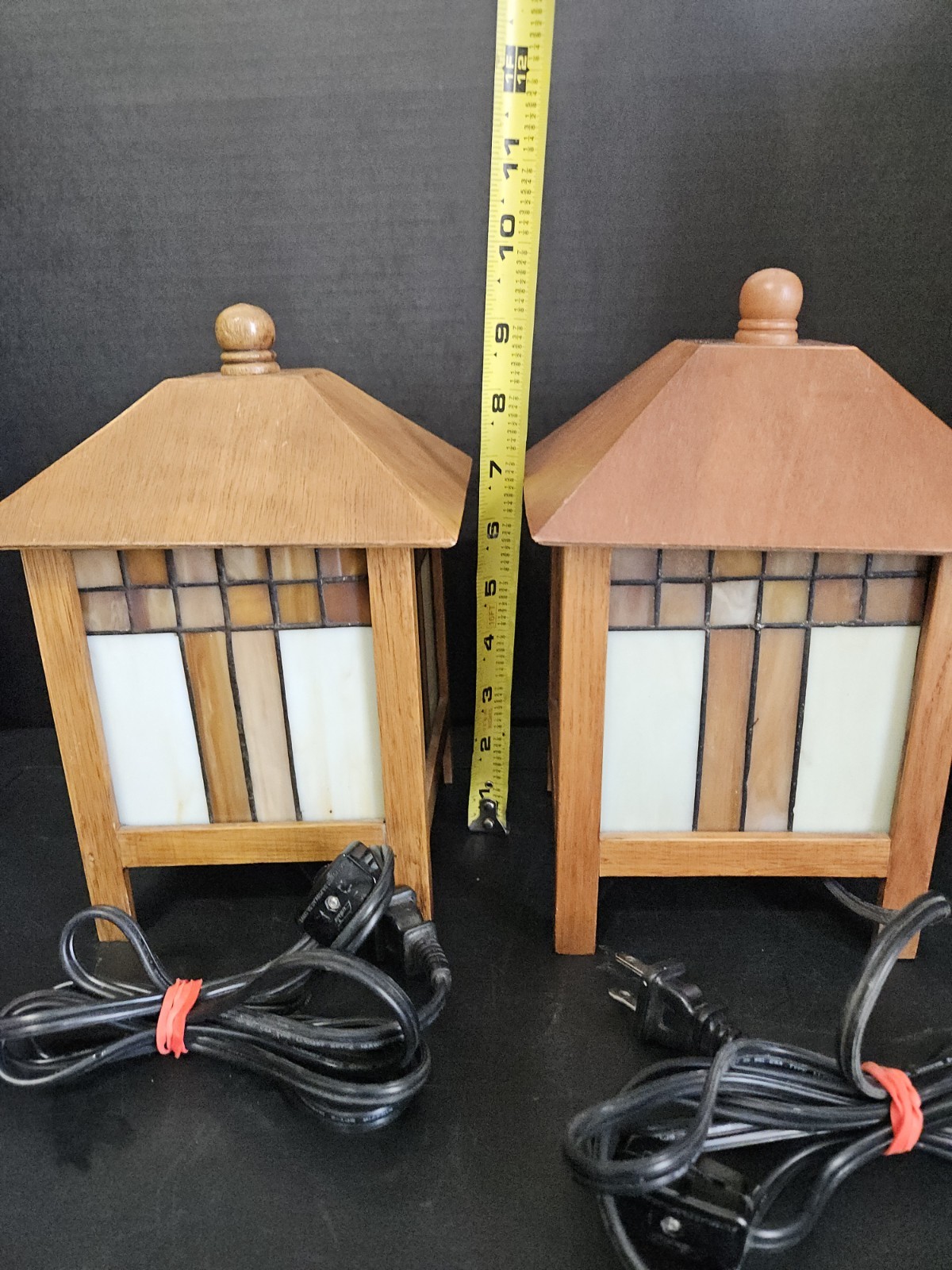 Stained Glass/Wooden Table Lamps Inspired by Frank Lloyd Mission Style Art Set