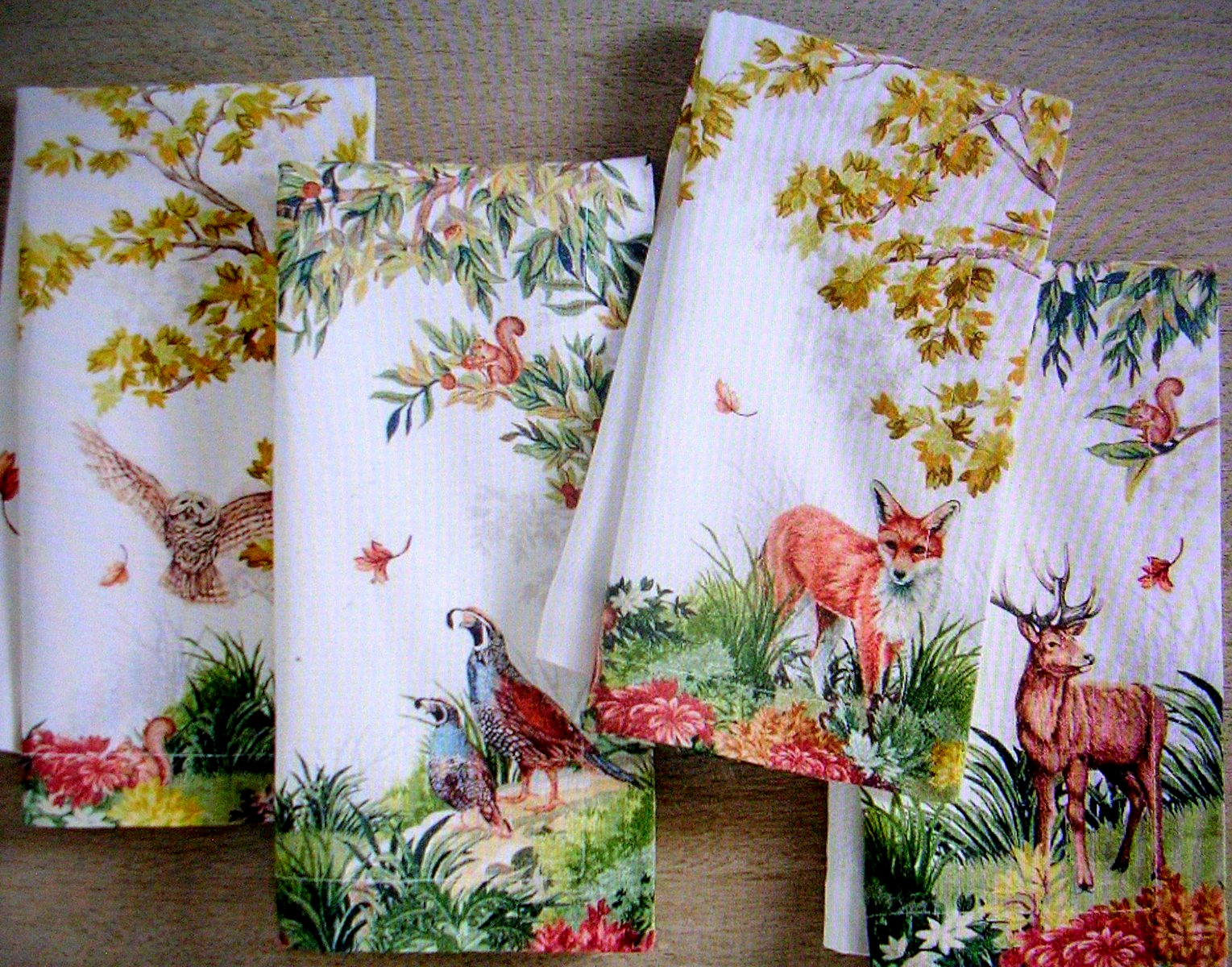 POTTERY BARN FANTASTICAL FOREST NAPKINS SET OF FOUR COTTON & LINEN NEW WITH TAGS