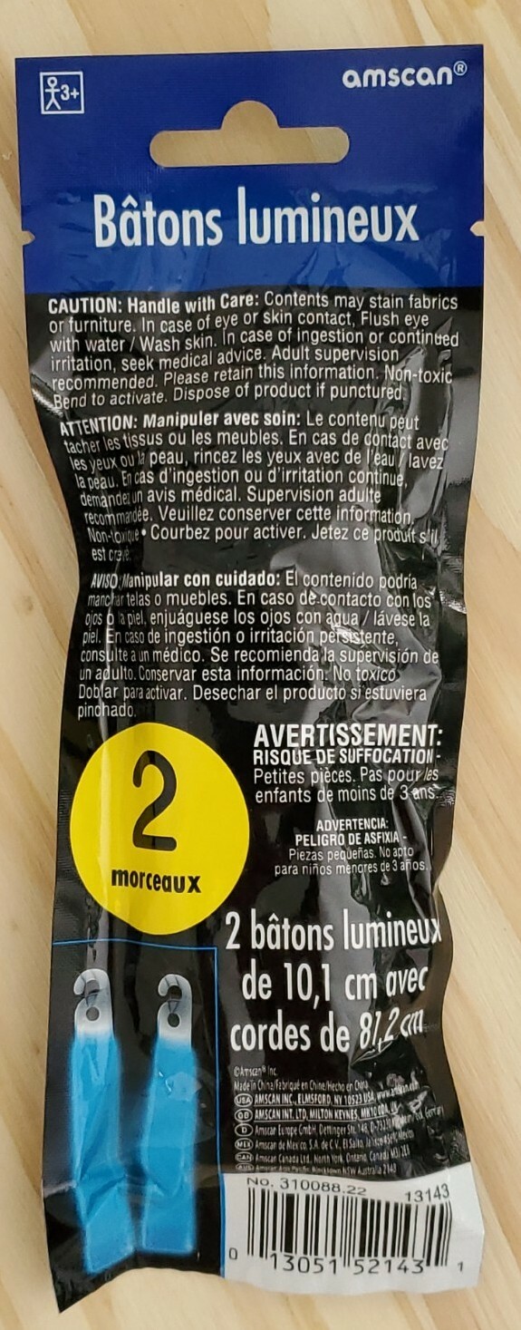 Glow Sticks 2 Pack Four Inches Blue