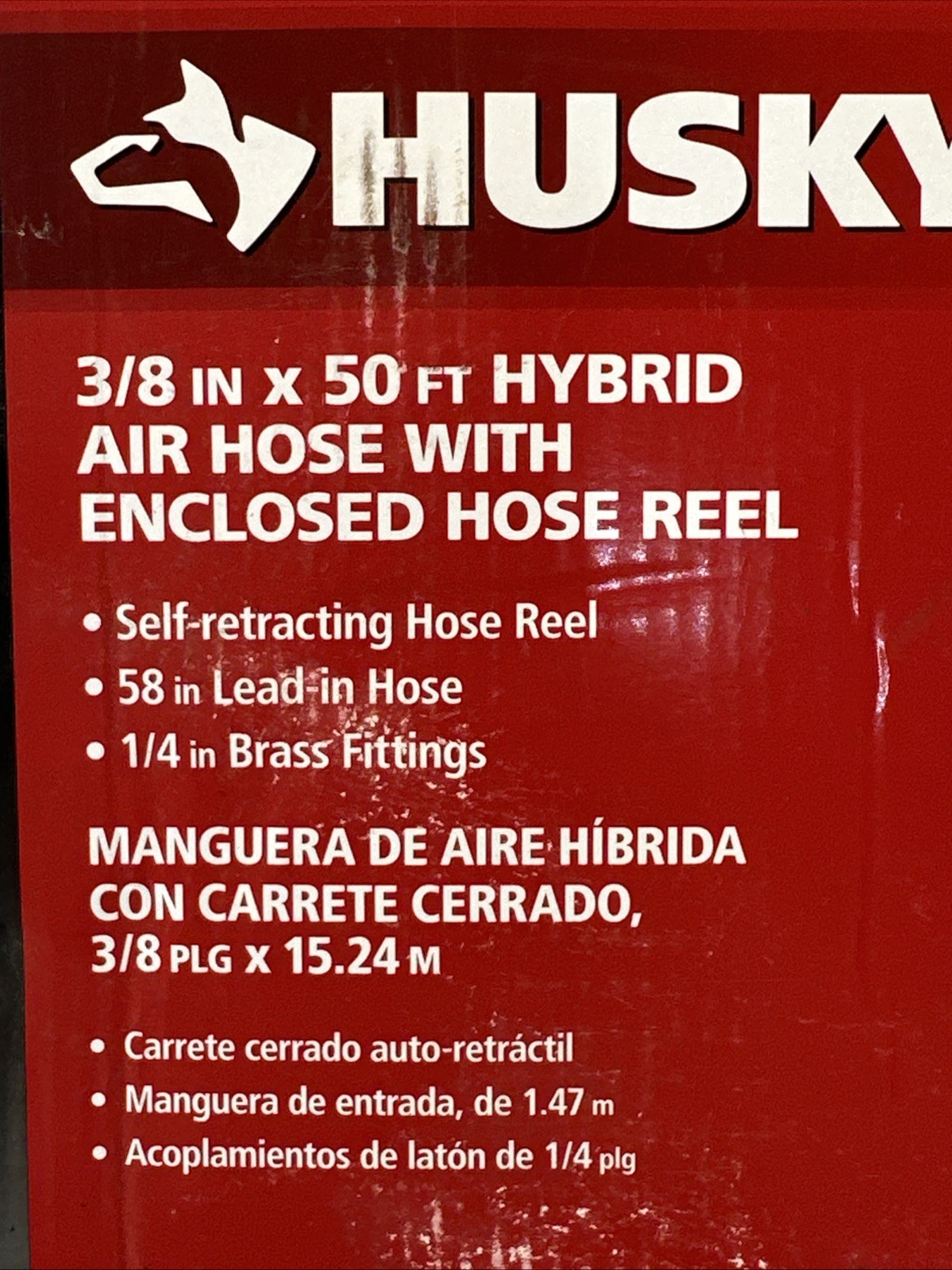 New Husky 3/8 " x 50' Hybrid Air Hose With Self Retracting Enclosed Hose Reel