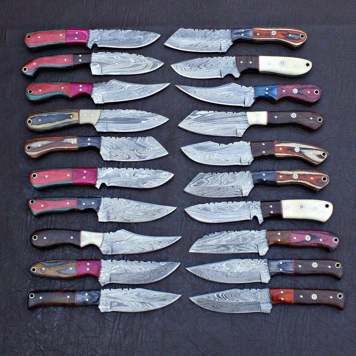 Lot of 20 Handmade Damascus Steel Full Tang Skinner Hunting Knives – Mix Handles