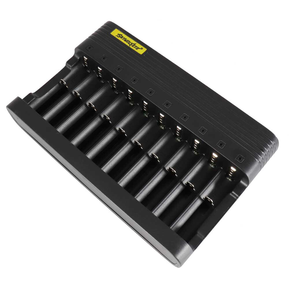 SkyWolfEye 10 Slot Battery Wire Charger 3.7V Li-Ion For 26650 18650 16340 14500
