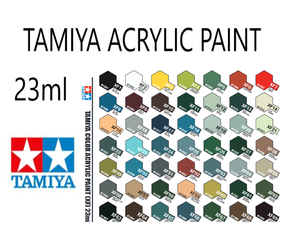 Tamiya Acrylic Paint (Large) 23ml Bottles XF-1 to XF-71 Colors/Flats