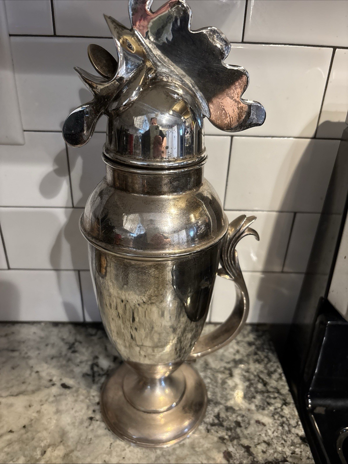 Vintage Rooster Head Cocktail Shaker Silver Plated