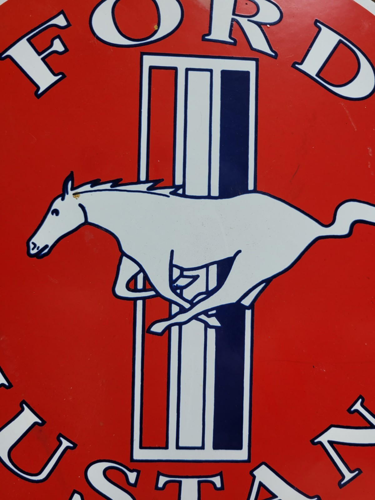 VINTAGE FORD MUSTANG PORCELAIN SIGN OLD FOMOCO MOTOR SERVICE AUTO PARTS HORSE