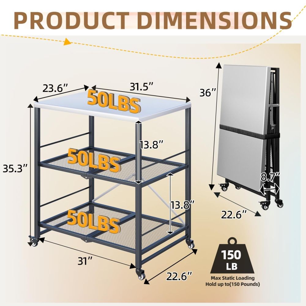 Outdoor Grill Cart Patio Grill Table Portable Rolling Cart Folding Prep Table