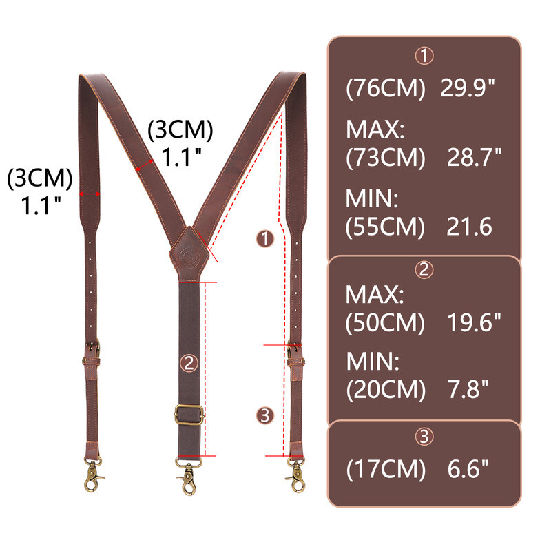 TOURBON Leather Suspenders Y Back Adjustable Y-Shape Pants Brace