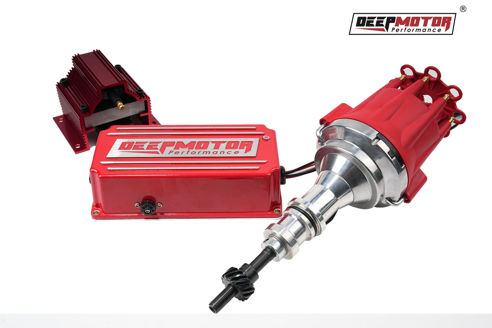 Deepmotor SBF Billet Distributor Coil Ignition Box Kit for Ford 289 302 Red