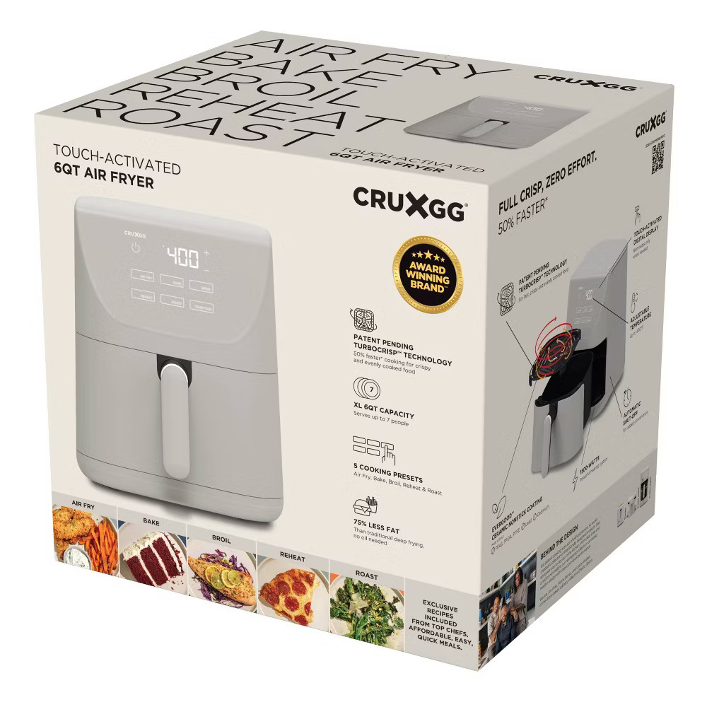 CRUXGG 6QT Air Fryer Gray 1500W Electric Parts 6-Quart Capacity