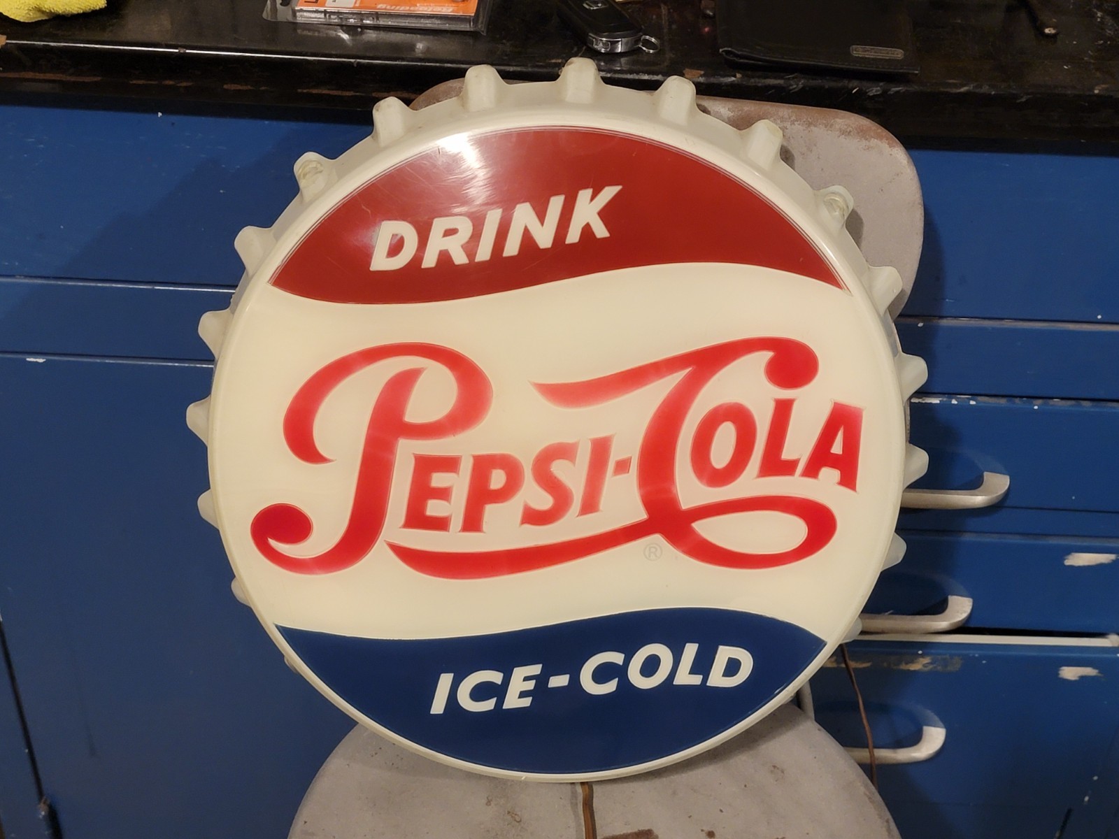 Lighted Sign Drink Pepsi Cola Ice Cold Cap Advertising Store Display Working