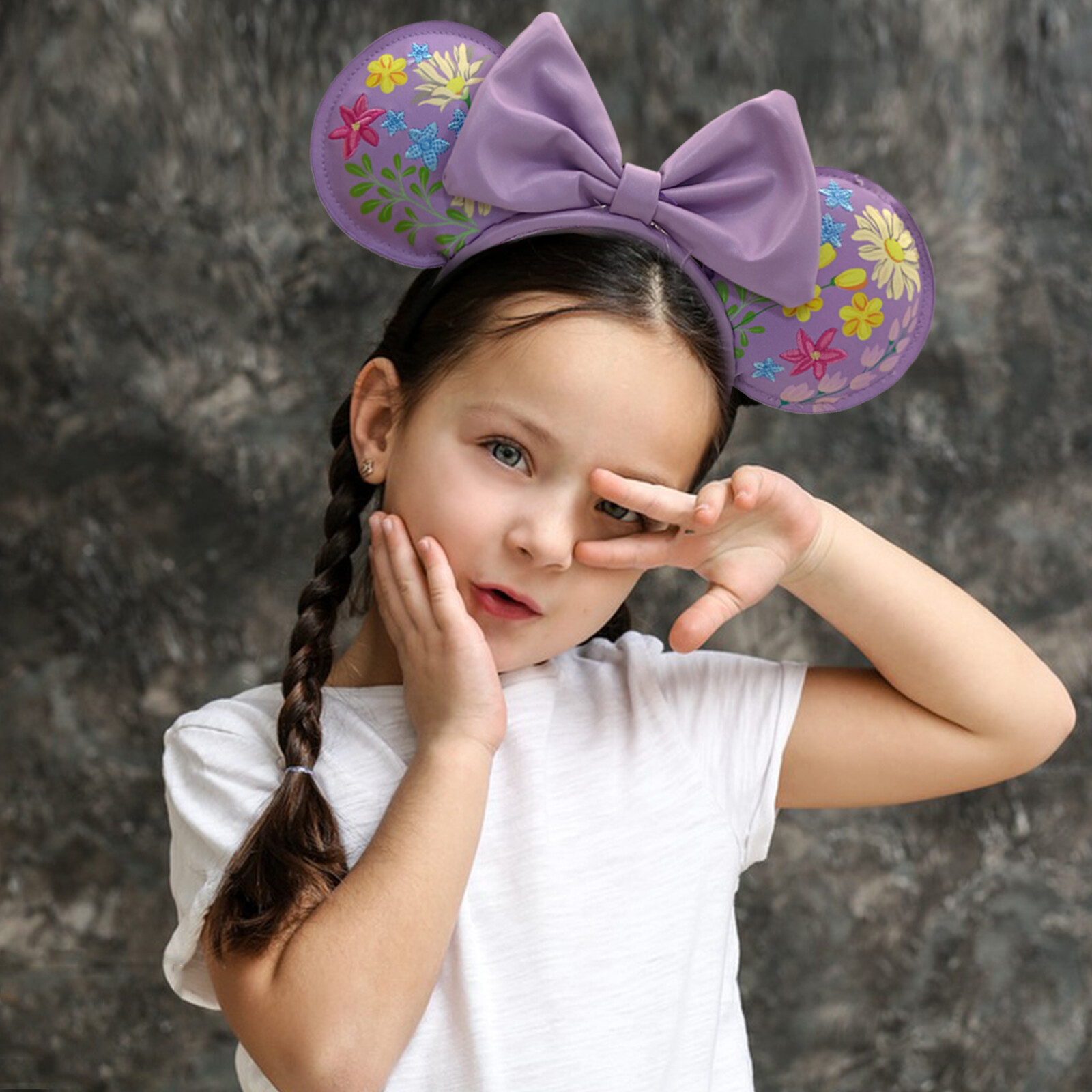 Disney-Parks Anniversary Minnie Mouse Puple Bow Flower Ears Mickey Headband Ears