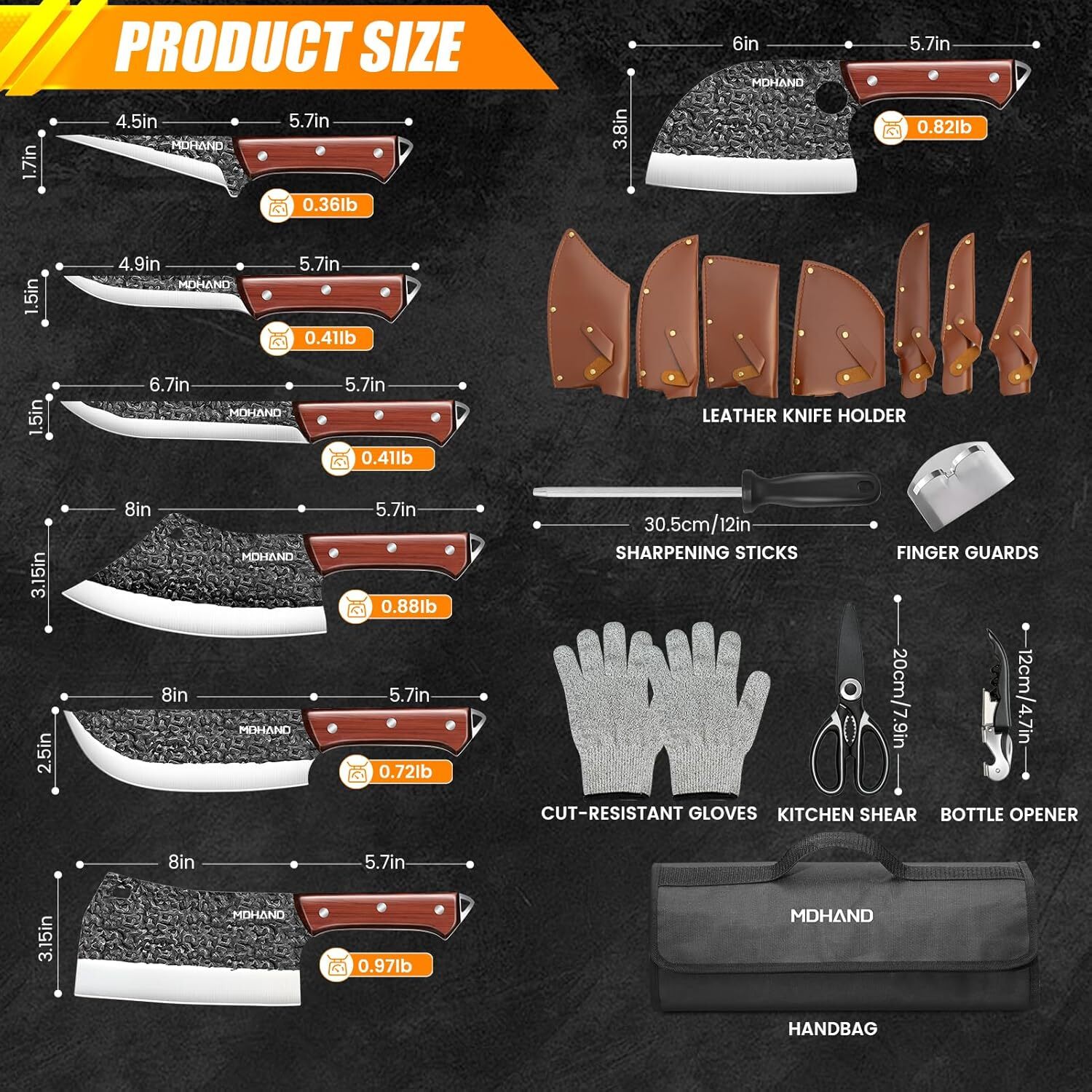 14PCS Butcher Knife Set, Chef Knife Set with Bag Hand Forged Kitchen Knife Set