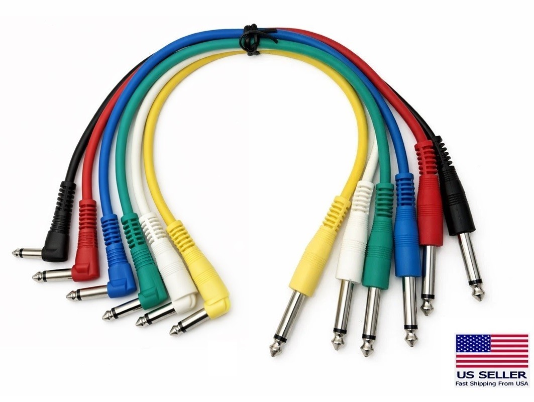 6-Pack Multi Colored 1/4" 90° Elbow TS 1-4 Ft Patch Cables for Guitar Pedals NW