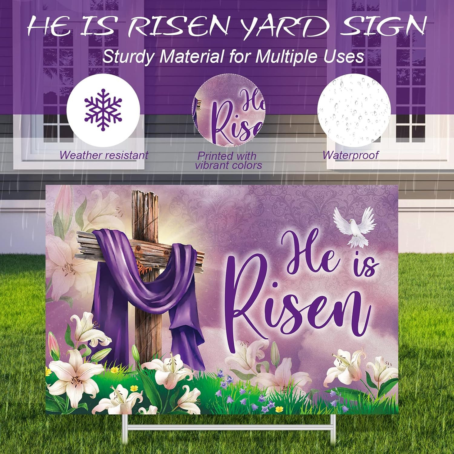 Easter Yard Sign Outdoor Decoration He Is Risen Yard Sign with Metal Stakes Reli