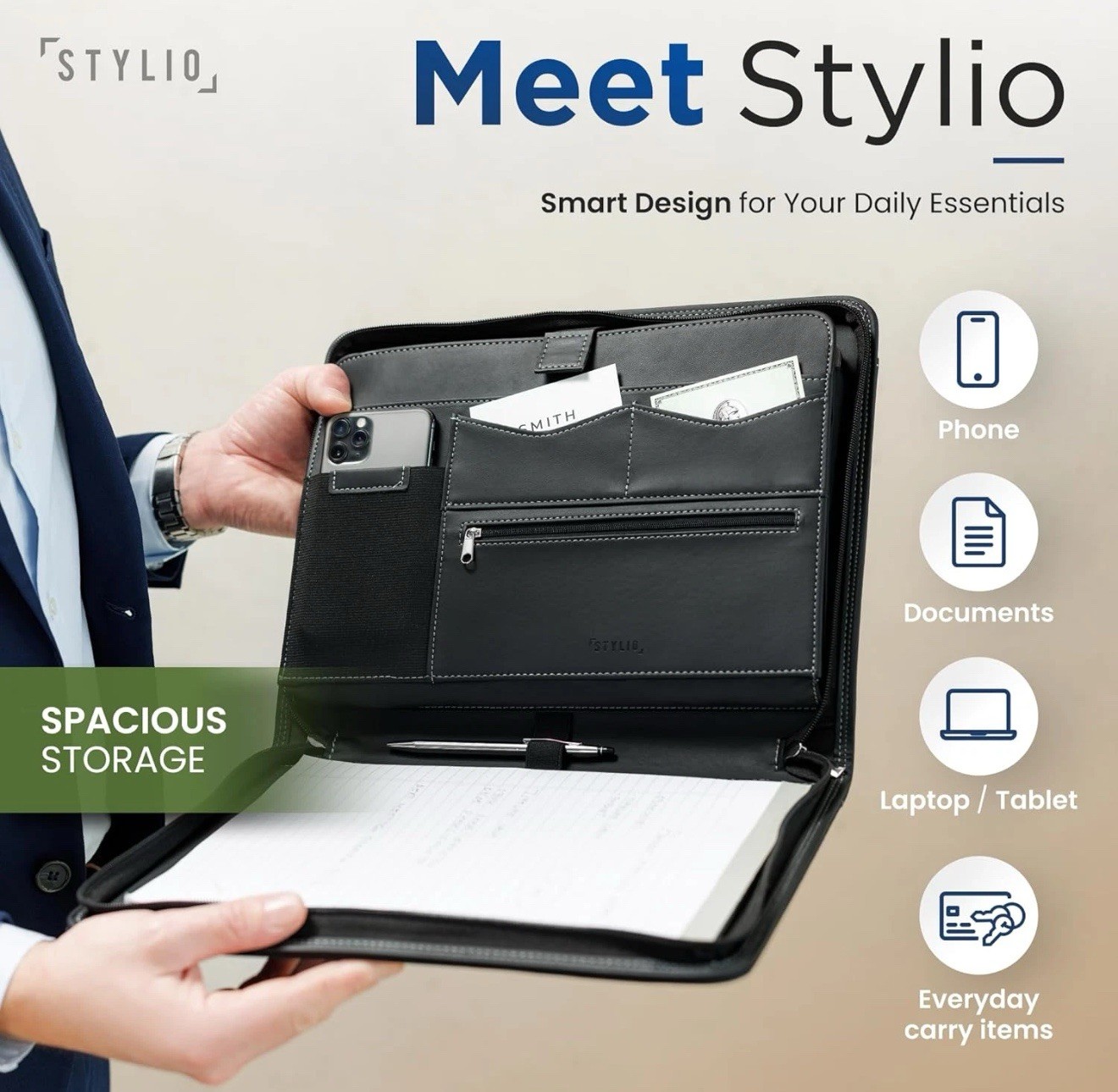 Zipper Padfolio Portfolio Binder Organizer | Faux Leather Portfolio for Resume