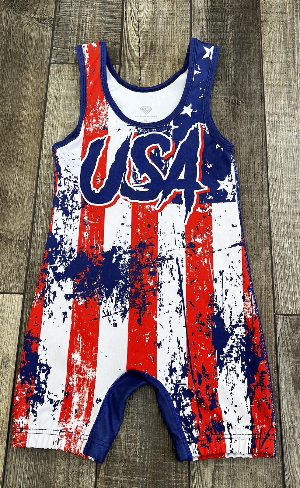 KO Sports Kids Boys Girls Wrestling Singlet Youth Sz Large USA Wrestling