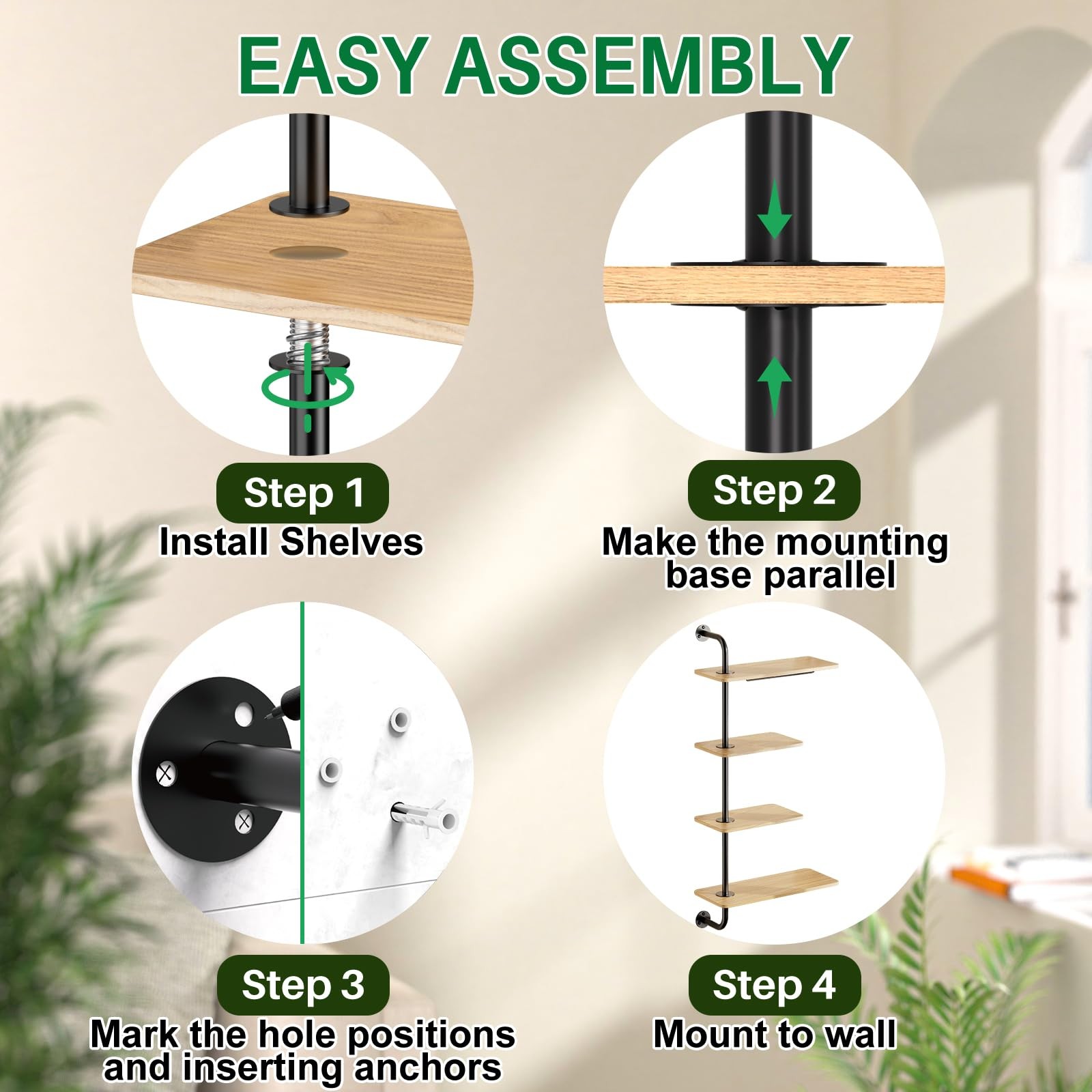DELLAN 4-Tier Rotating Window Plant Shelf Wall Mounted Indoor Hanging Plants