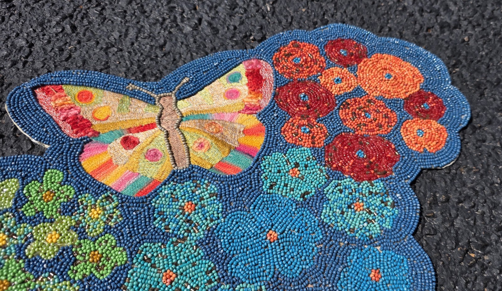 Pier 1 Imports Beaded Table Runner 38x15 Colorful Floral Spring Butterflies