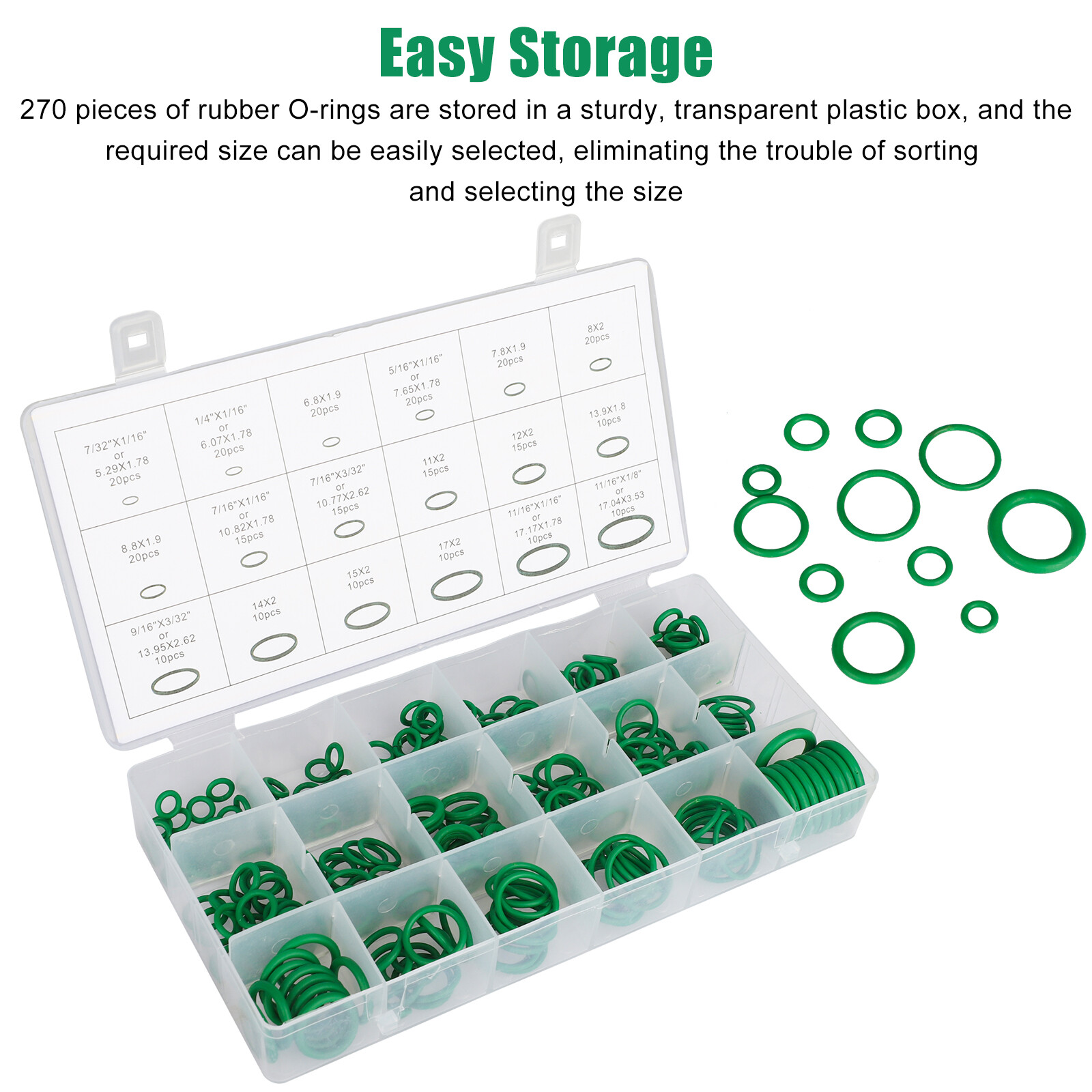 270Pcs/Set Metric Rubber O-Ring Washer Assortment Kit Gasket Automotive Seal BOX