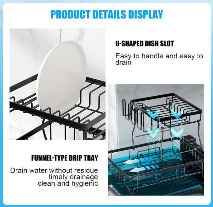 Escurridor de Platos Trastes Dos Niveles Con Daranje Para Cocina Escurreplatos